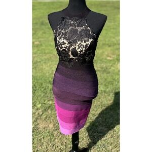 Lucci Lu Dress Womens 4 Black‎ Purple Lace Ombre Sleeveless Bodycon Party 9021